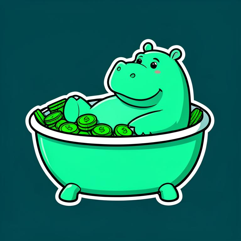 Mint hippo relaxing in a bathtub full of coins