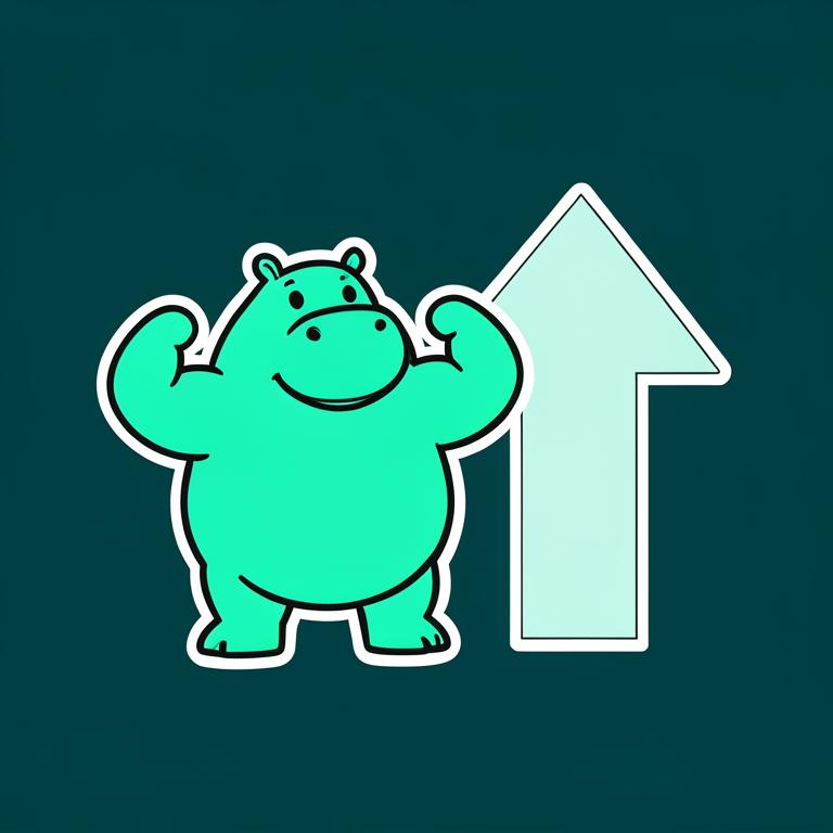Mint hippo flexing next to a big upward arrow